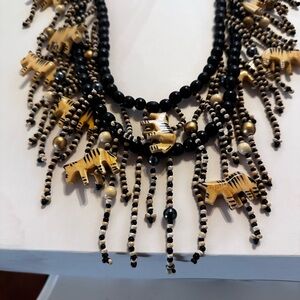 Vintage African-Style Double Strand Zebra Necklace (23”)